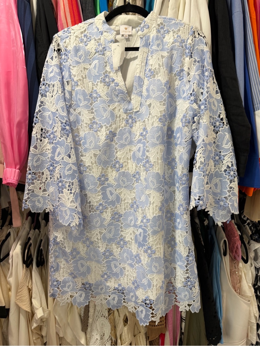 Blue & White Lace Mini Dress by J.Crew